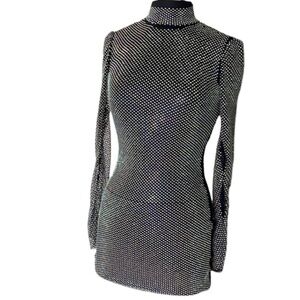 Nichole Lynel  Black Rhinestone & fishnet Mini Dress, size S